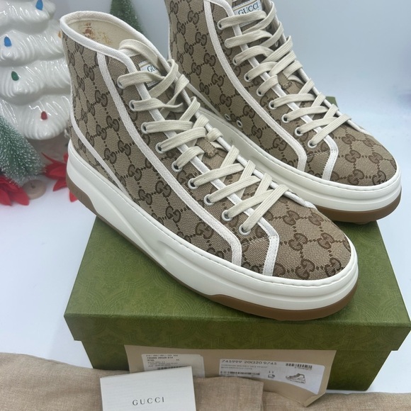 Gucci Beige and White High-Top platform Sneakers size 11 made in Italy - Picture 3 of 10